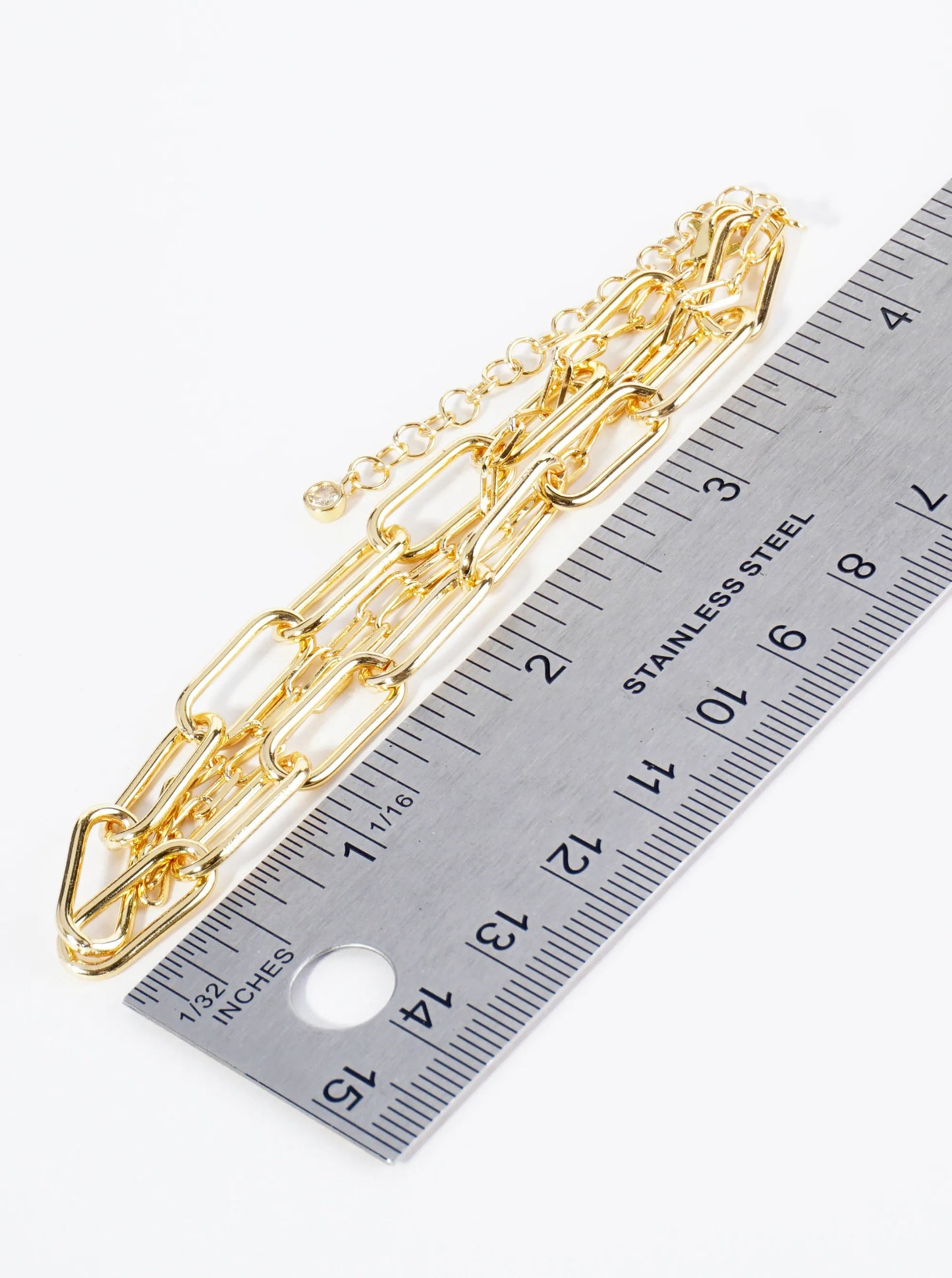 18K Gold Dipped 15mm 6mm Brass Layered Link Chain Anklet