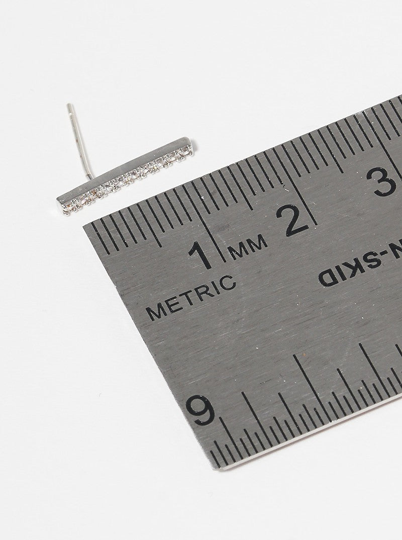 18K Gold Dipped 15mm Bar CZ Sterling Silver Post Stud Earrings