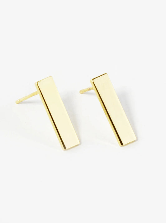 18K Gold Dipped 15mm Flat Rectangle Bar Stud Earrings