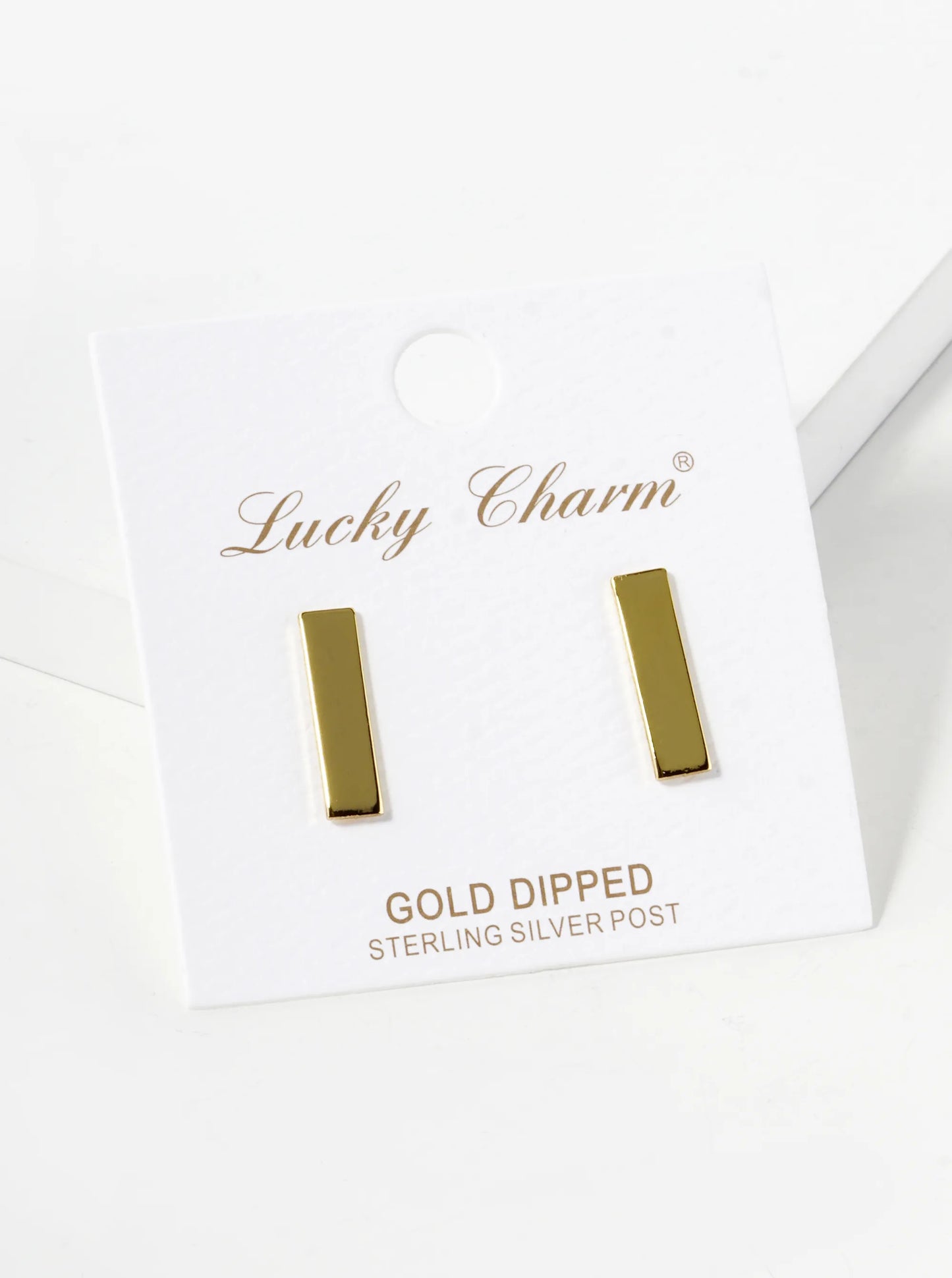 18K Gold Dipped 15mm Flat Rectangle Bar Stud Earrings