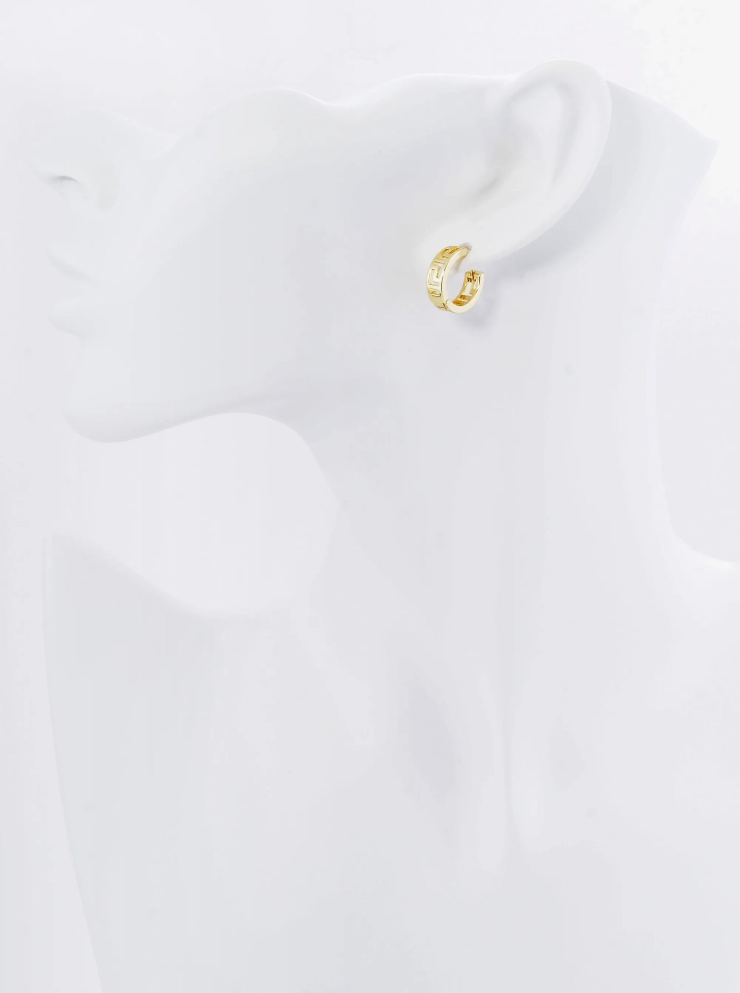 18K Gold Dipped 15mm Greek Key Pattern Small Huggie Earrings
