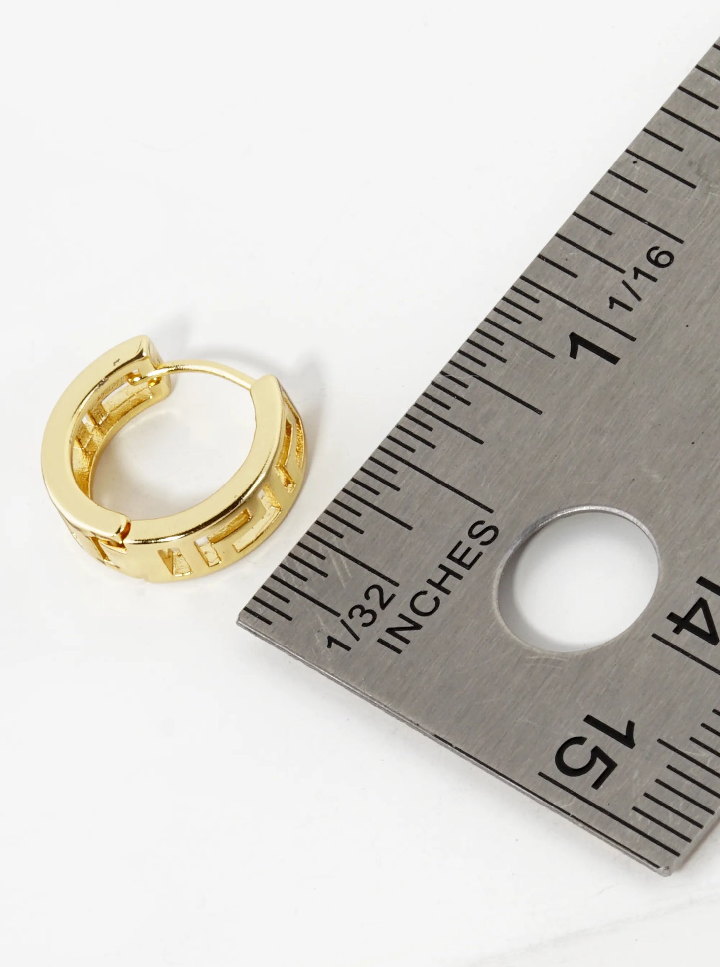 18K Gold Dipped 15mm Greek Key Pattern Small Huggie Earrings