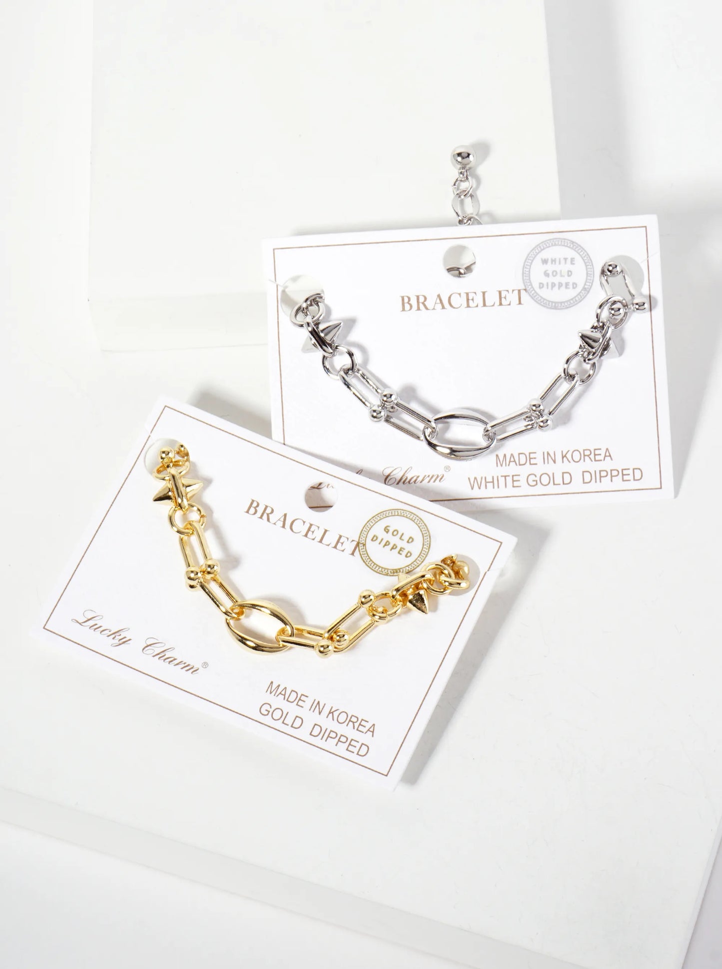 18K-Gold-Dipped 15mm HardWear Oval-Shaped Polished Brass Chain Bracelet With Spike Details