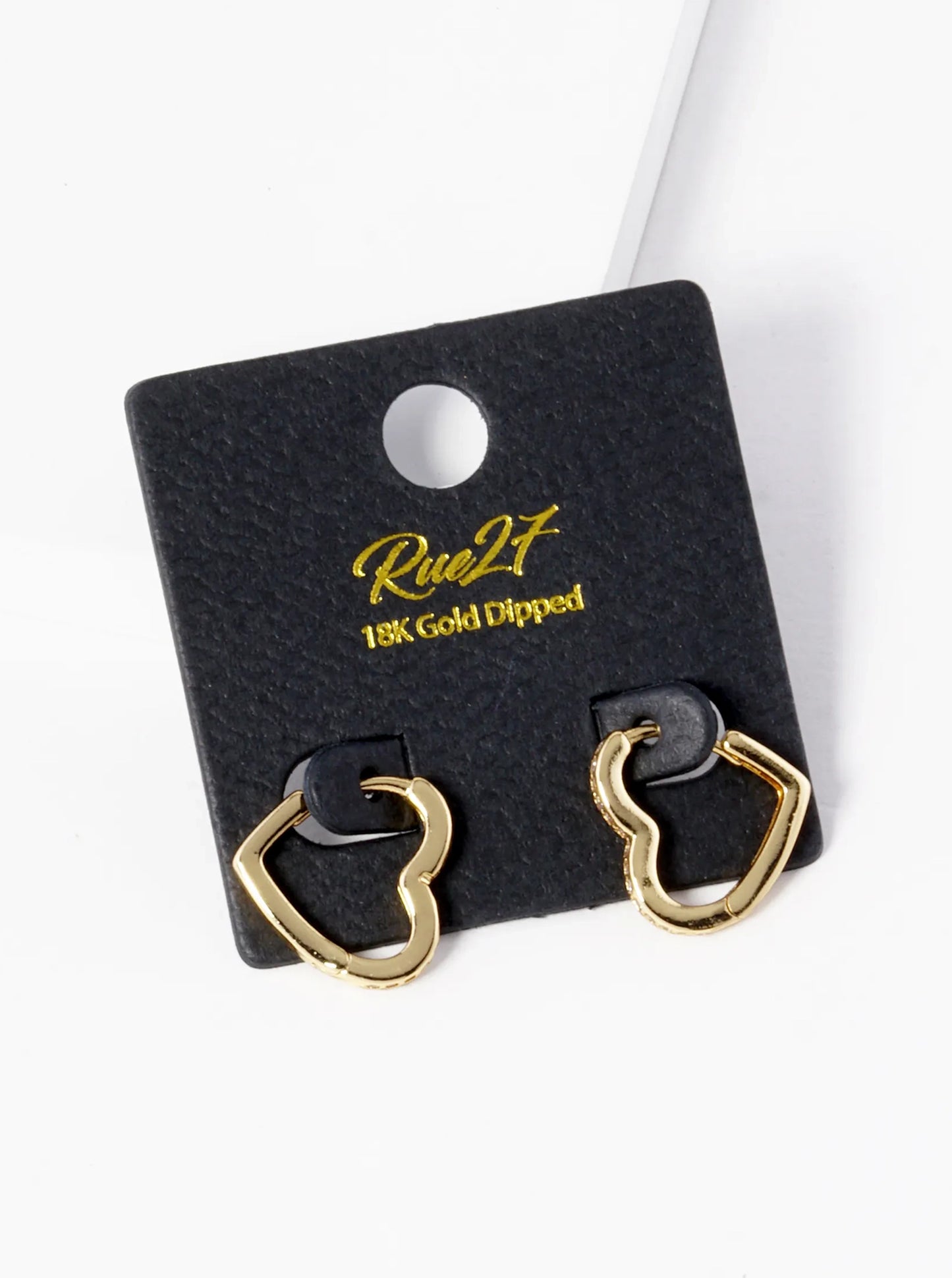 18K Gold Dipped 15mm Heart Shape Cubic Zirconia Brass Huggie Earrings