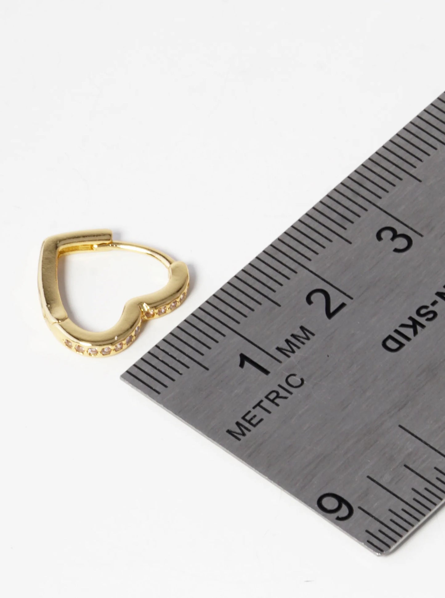18K Gold Dipped 15mm Heart Shape Cubic Zirconia Brass Huggie Earrings