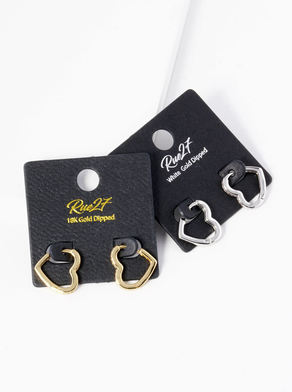 18K Gold Dipped 15mm Heart Shape Cubic Zirconia Brass Huggie Earrings