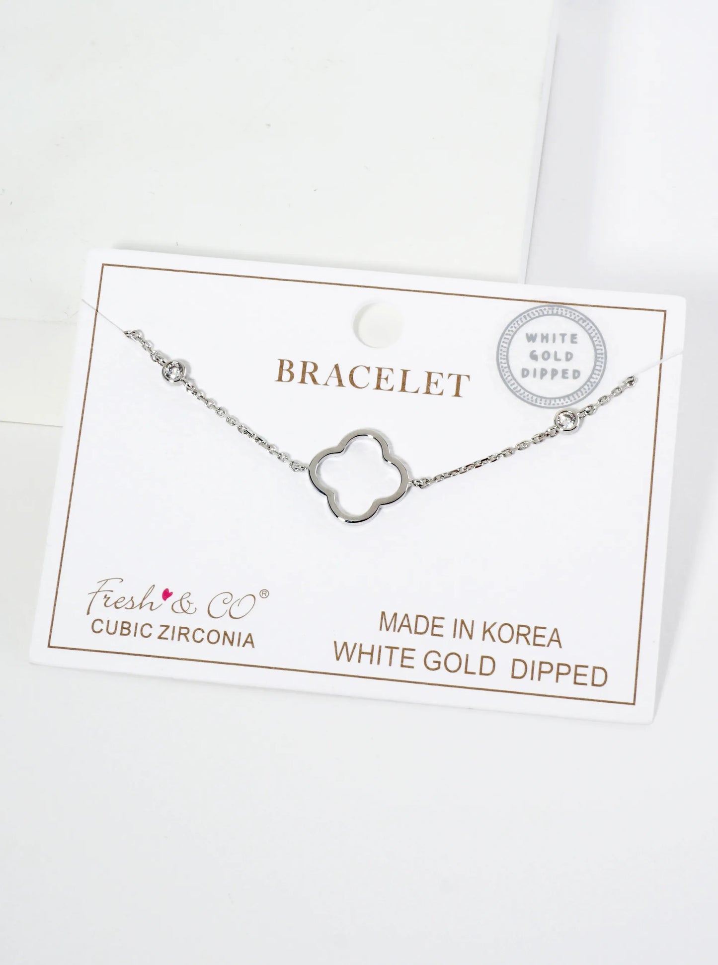 18K Gold Dipped 15mm Quatrefoil Cutout CZ Stone Chain Bracelet