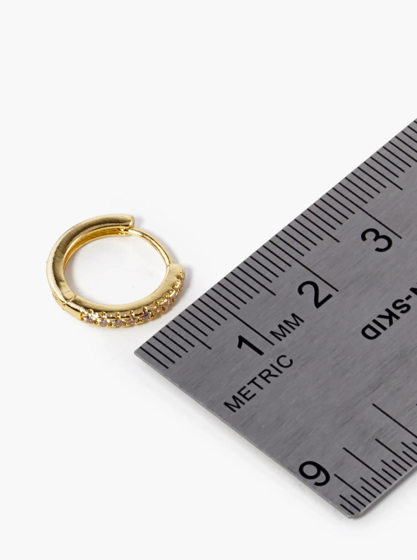 18K Gold Dipped 15mm Tiny Cubic Zirconia Brass Huggie Earrings