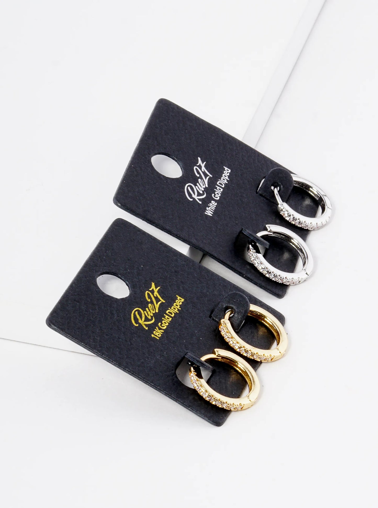 18K Gold Dipped 15mm Tiny Cubic Zirconia Brass Huggie Earrings