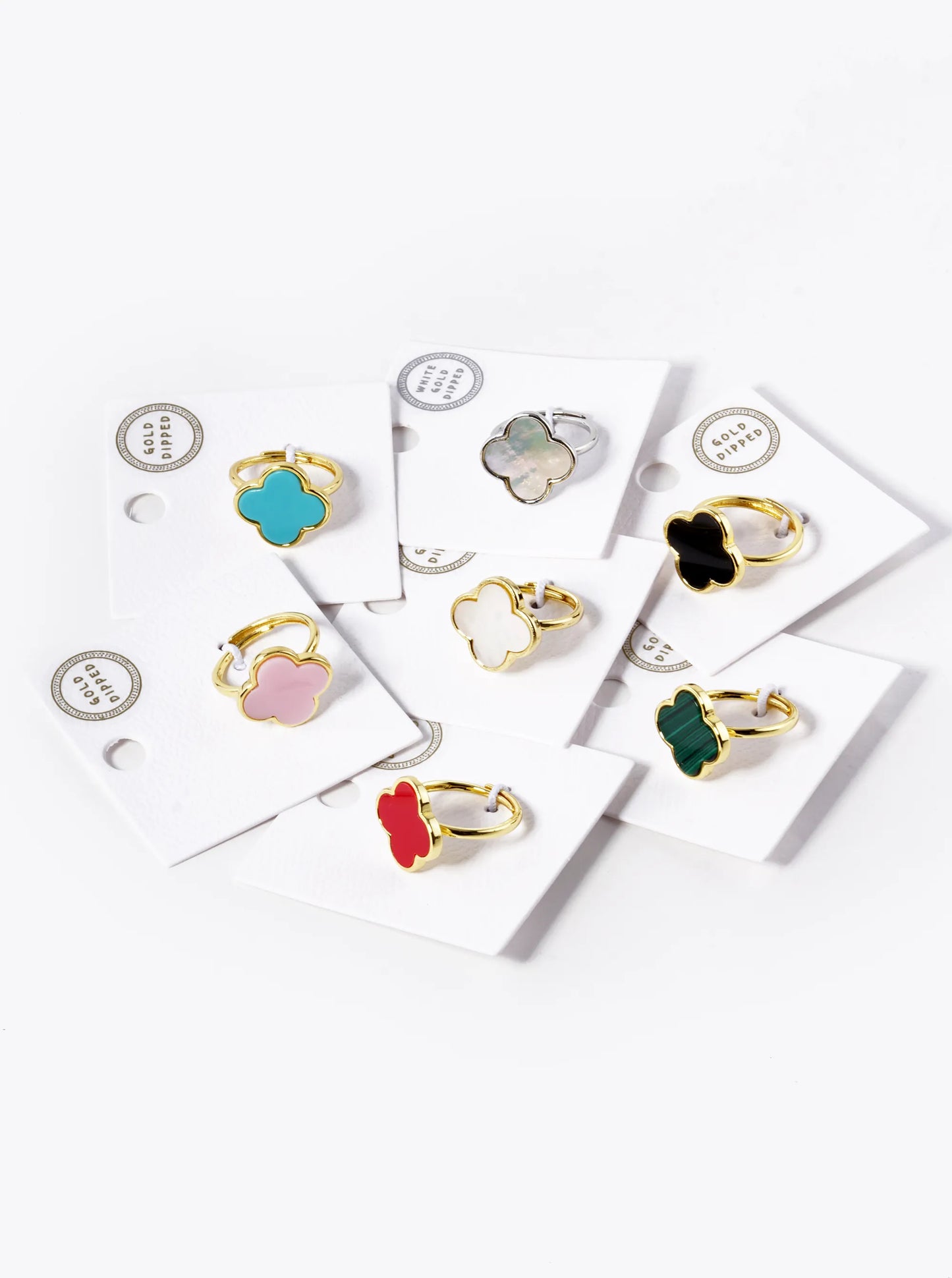 18K Gold Dipped 16mm Semi-Precious Quatrefoil Adjustable Ring