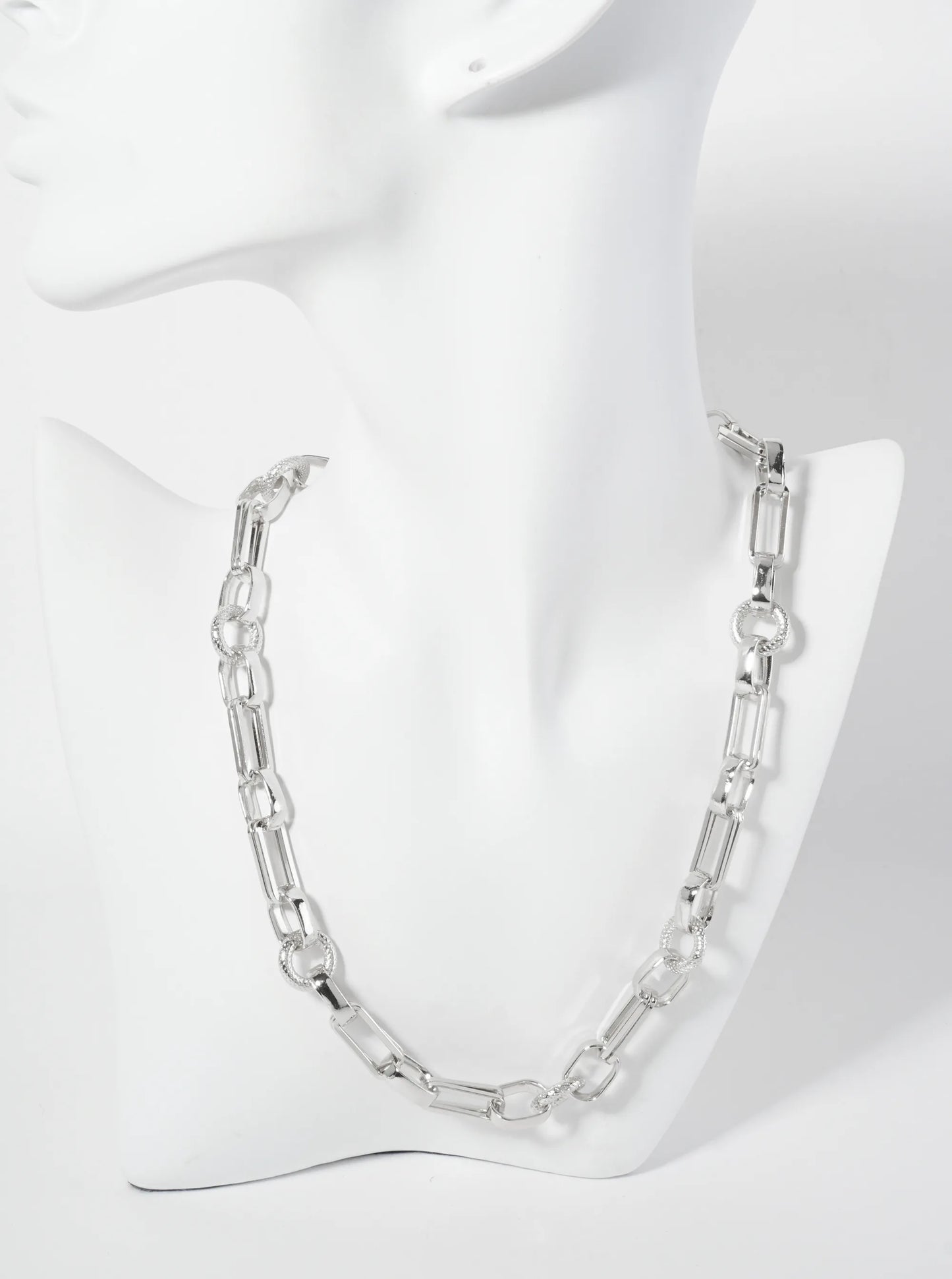 18K-Gold-Dipped 17-12mm Textured Geometric Chain Necklace