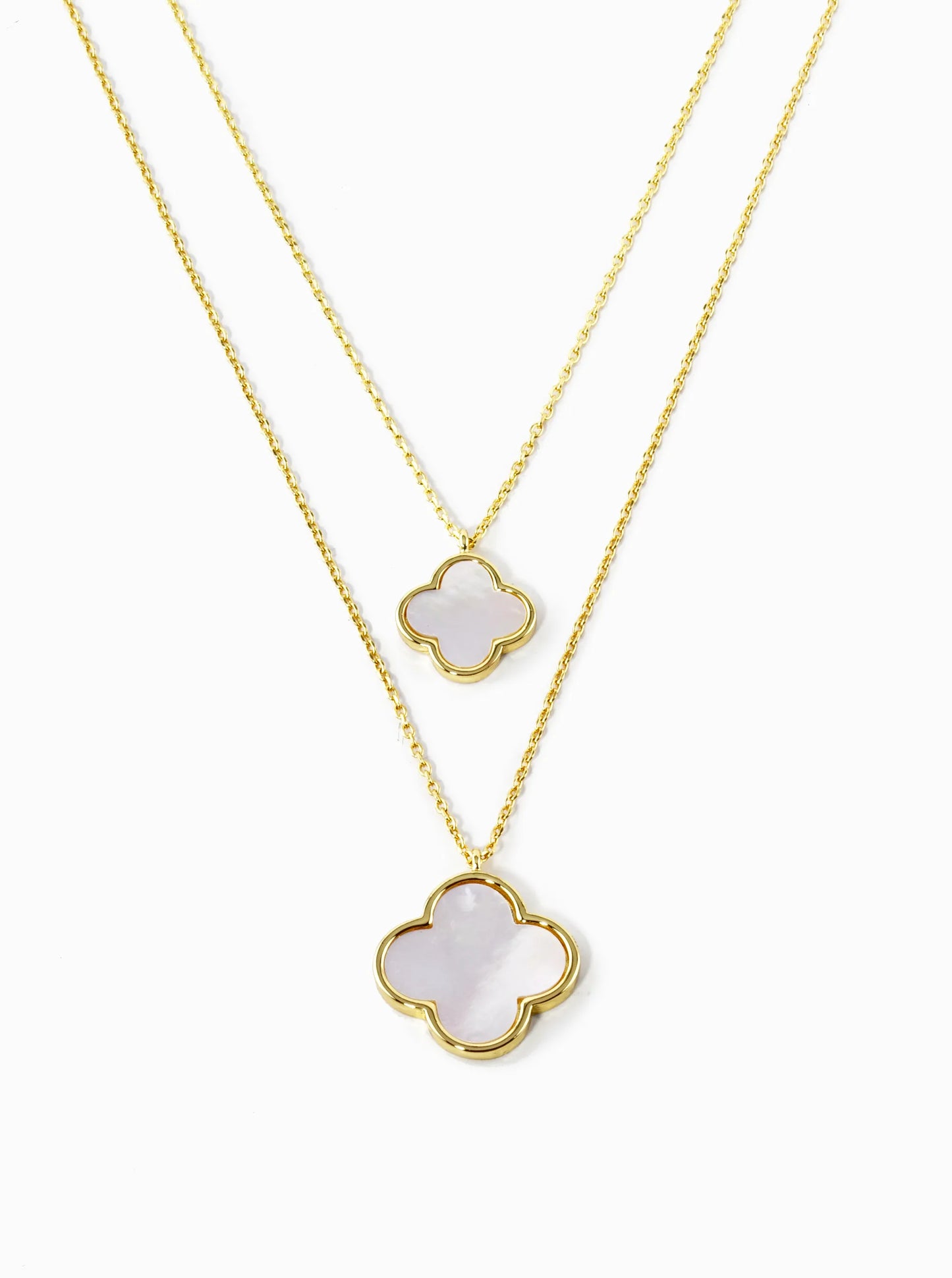 18K Gold Dipped 17 And 12mm Double Quatrefoil Pendant Layered Necklace