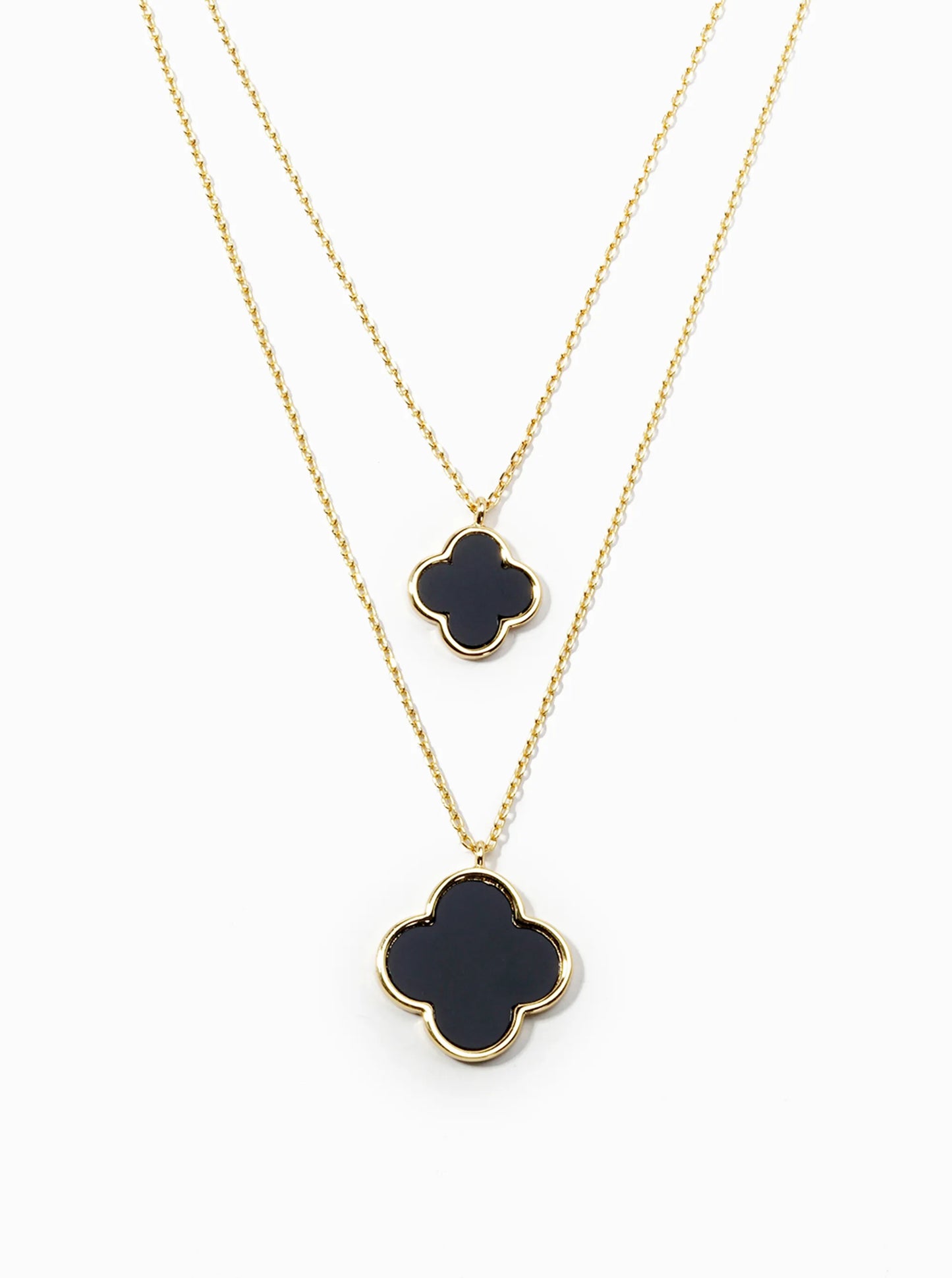 White Gold Dipped 17 And 12mm Double Quatrefoil Pendant Layered Necklace