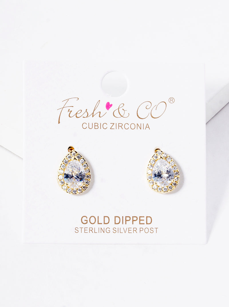 White Gold Dipped 15mm CZ Pave Round Metal Post Stud Earrings