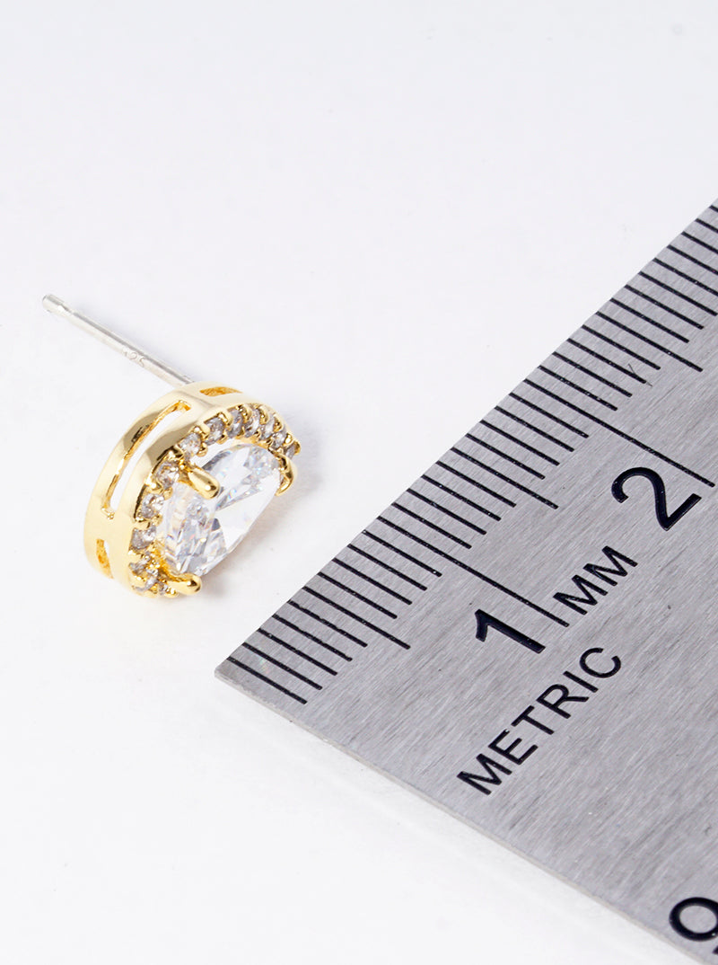White Gold Dipped 15mm CZ Pave Round Metal Post Stud Earrings