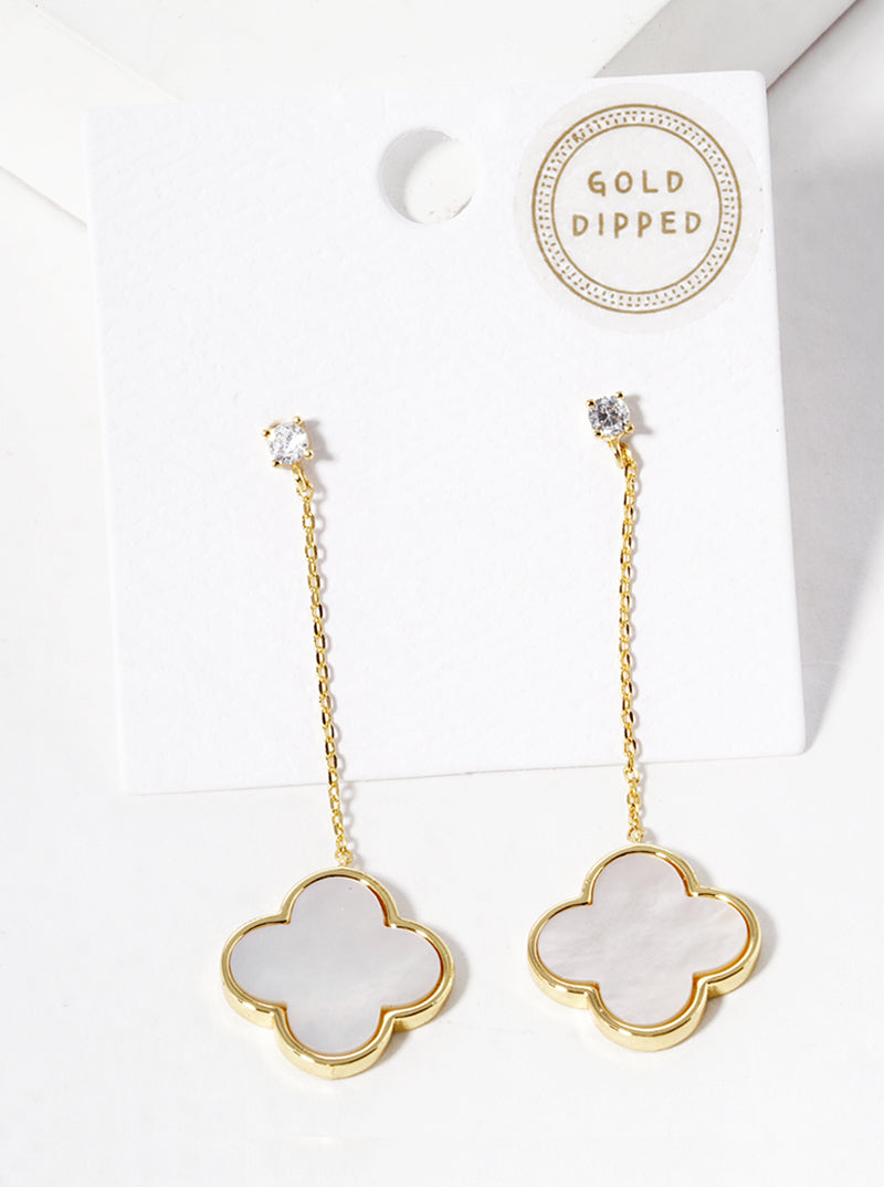 18K Gold Dipped 12mm Quatrefoil Chain Drop Dangle Post Earrings