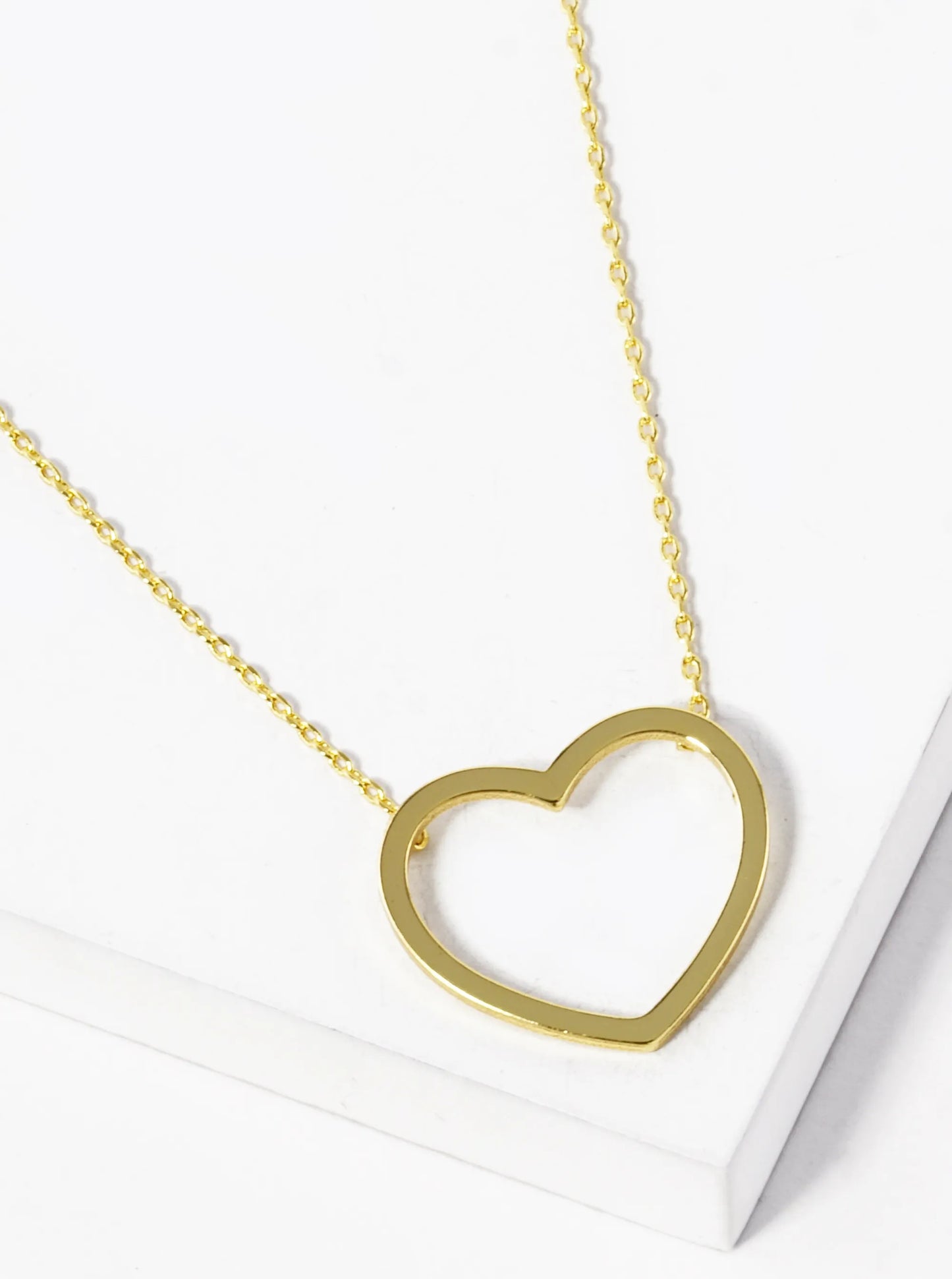 White Gold Dipped 18mm Brass Heart Pendant Necklace