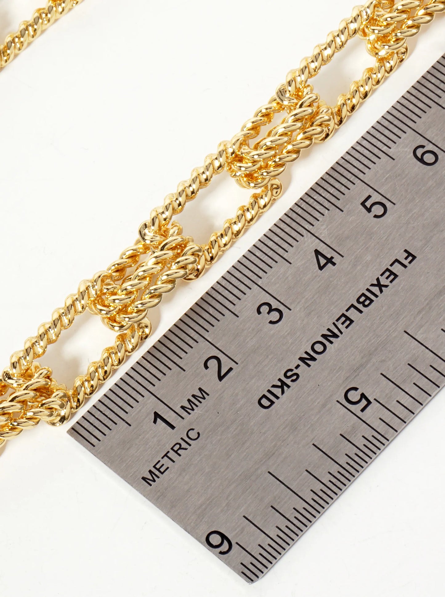 18K-Gold-Dipped 19-15mm Rectangle-Shaped Rope-Texture Chain Necklace