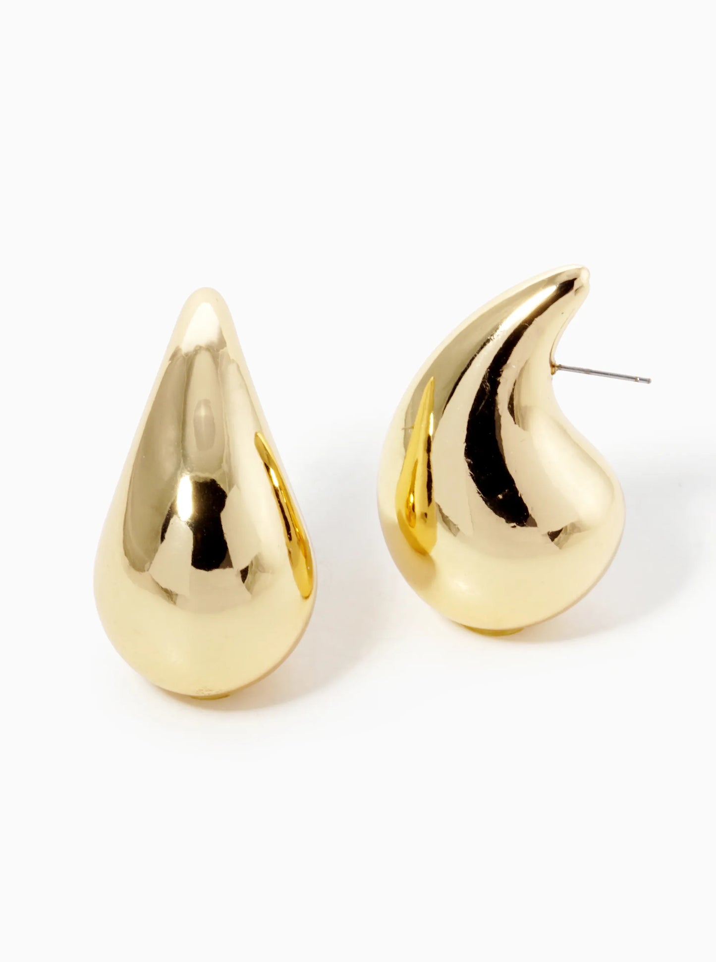 18K-Gold-Dipped 2-Inch Hollow Puffy Teardrop Stud Earrings