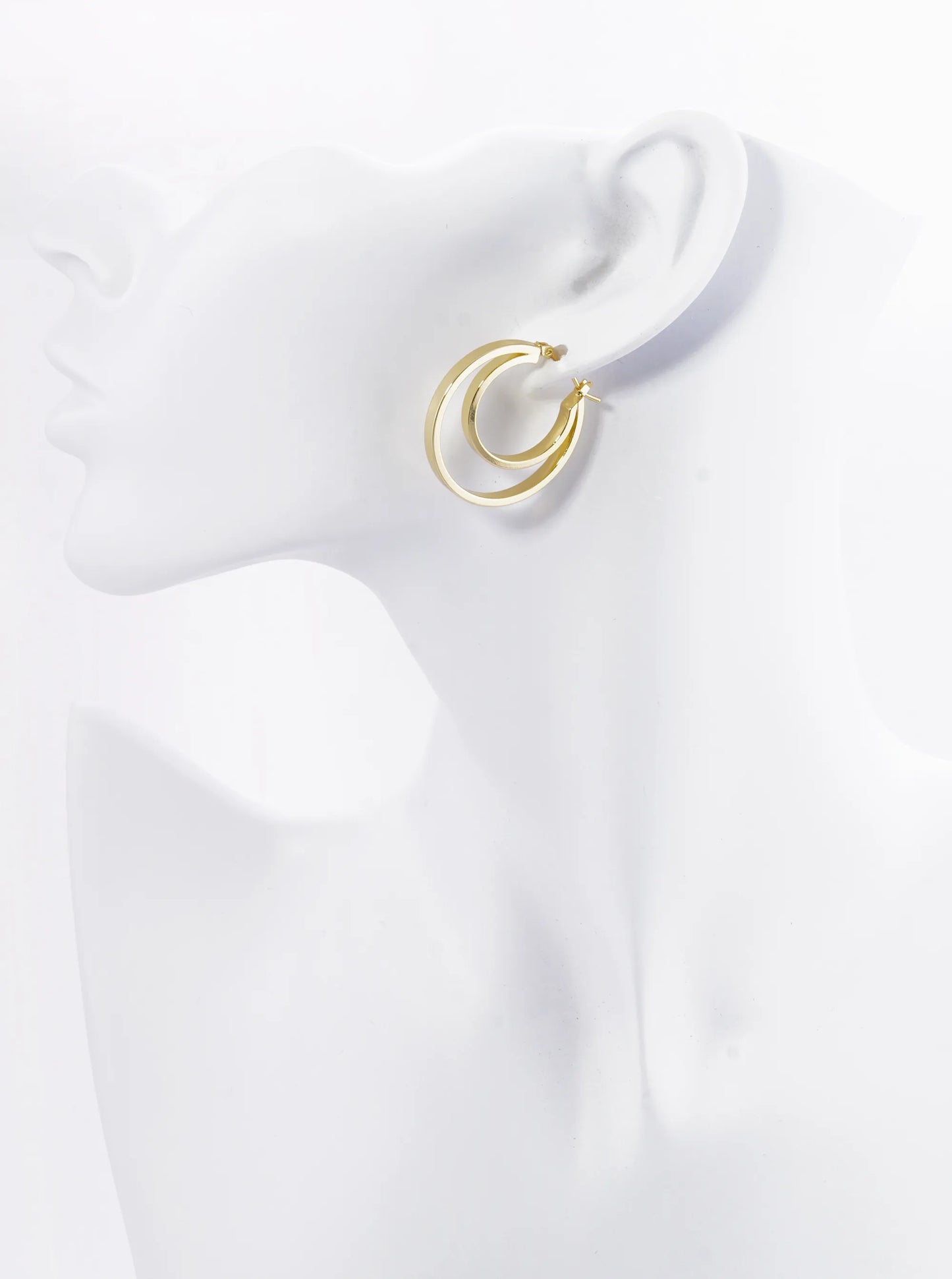 18K Gold Dipped 2 Layered Circles 30mm Pin Catch Hoop Earrings