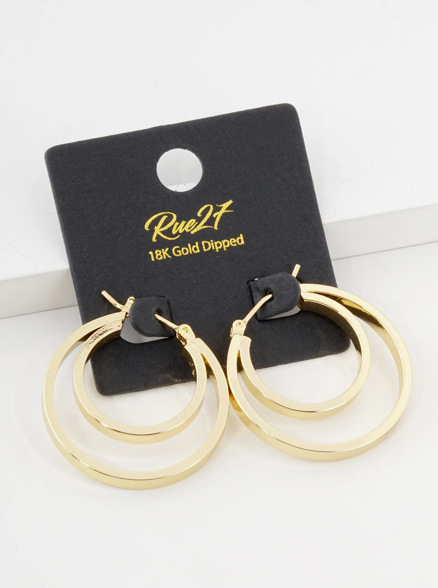 18K Gold Dipped 2 Layered Circles 30mm Pin Catch Hoop Earrings