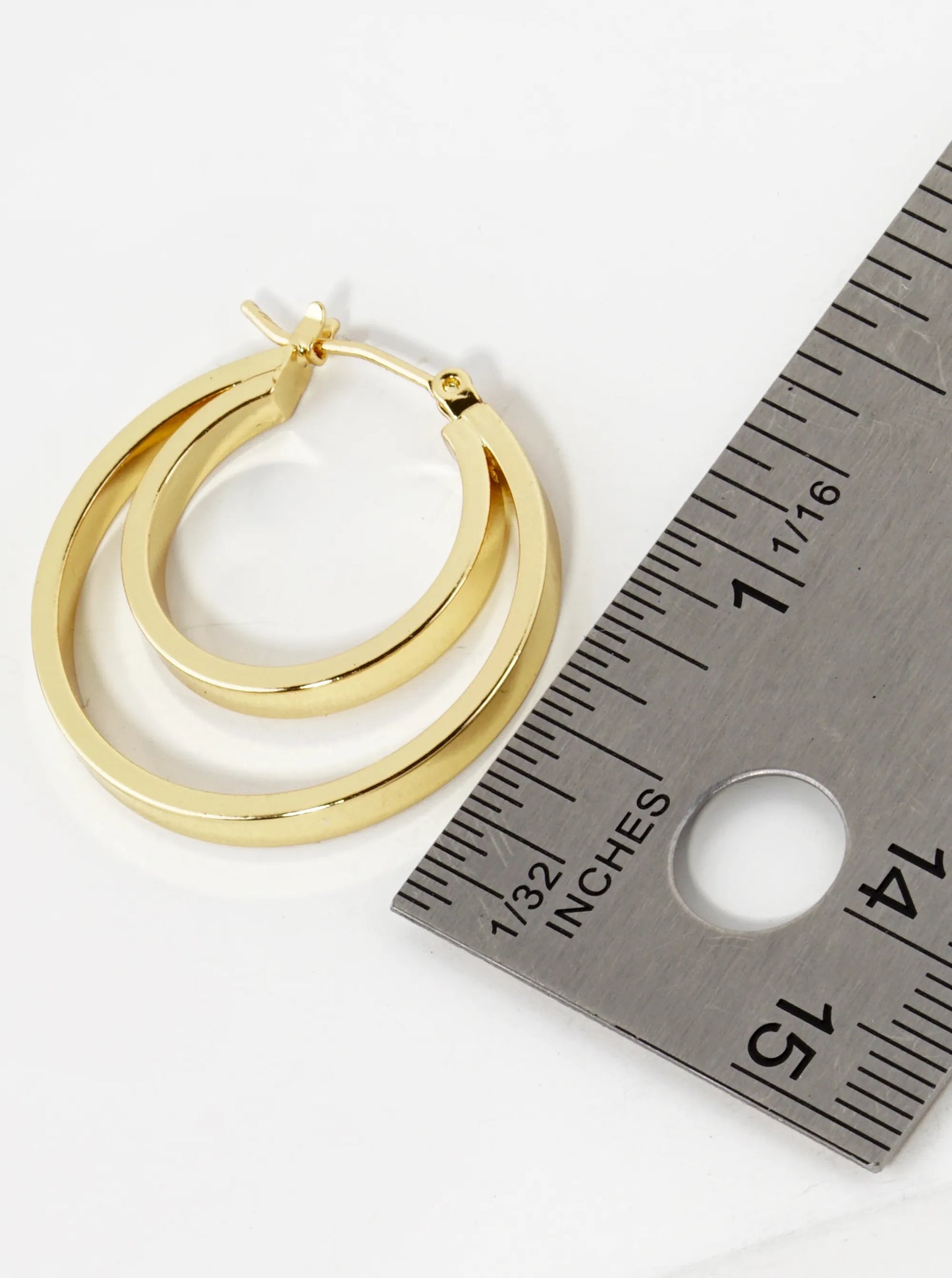 18K Gold Dipped 2 Layered Circles 30mm Pin Catch Hoop Earrings