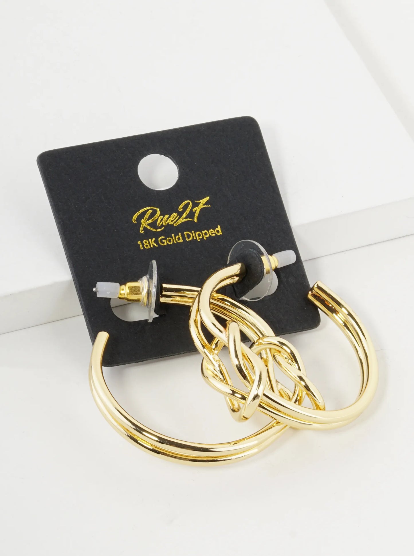 18K Gold Dipped 2 Line Knotted 35mm Hoop Earrings