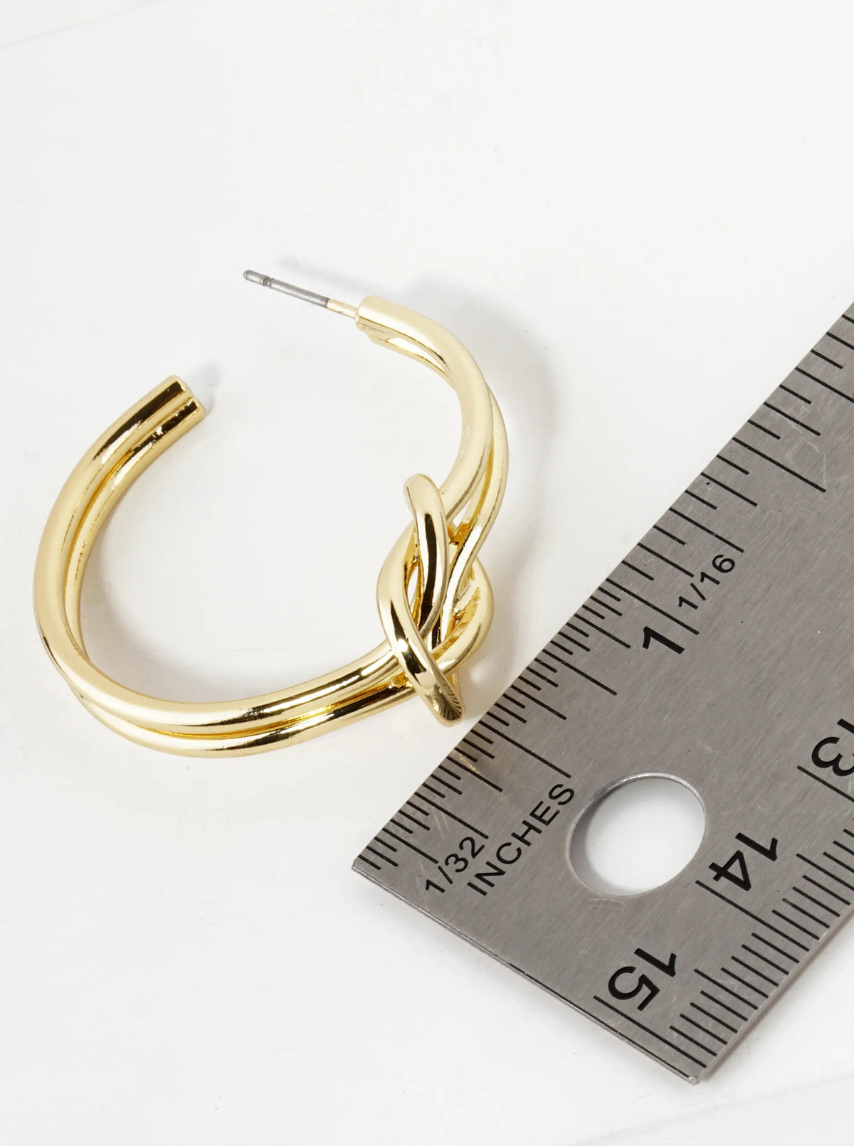 18K Gold Dipped 2 Line Knotted 35mm Hoop Earrings Gold