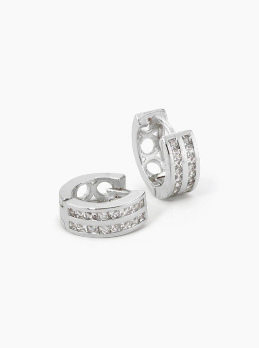 18K Gold Dipped 2 Line Micro Pave Set Cubic Zirconia 12mm Huggie Hoop Earrings