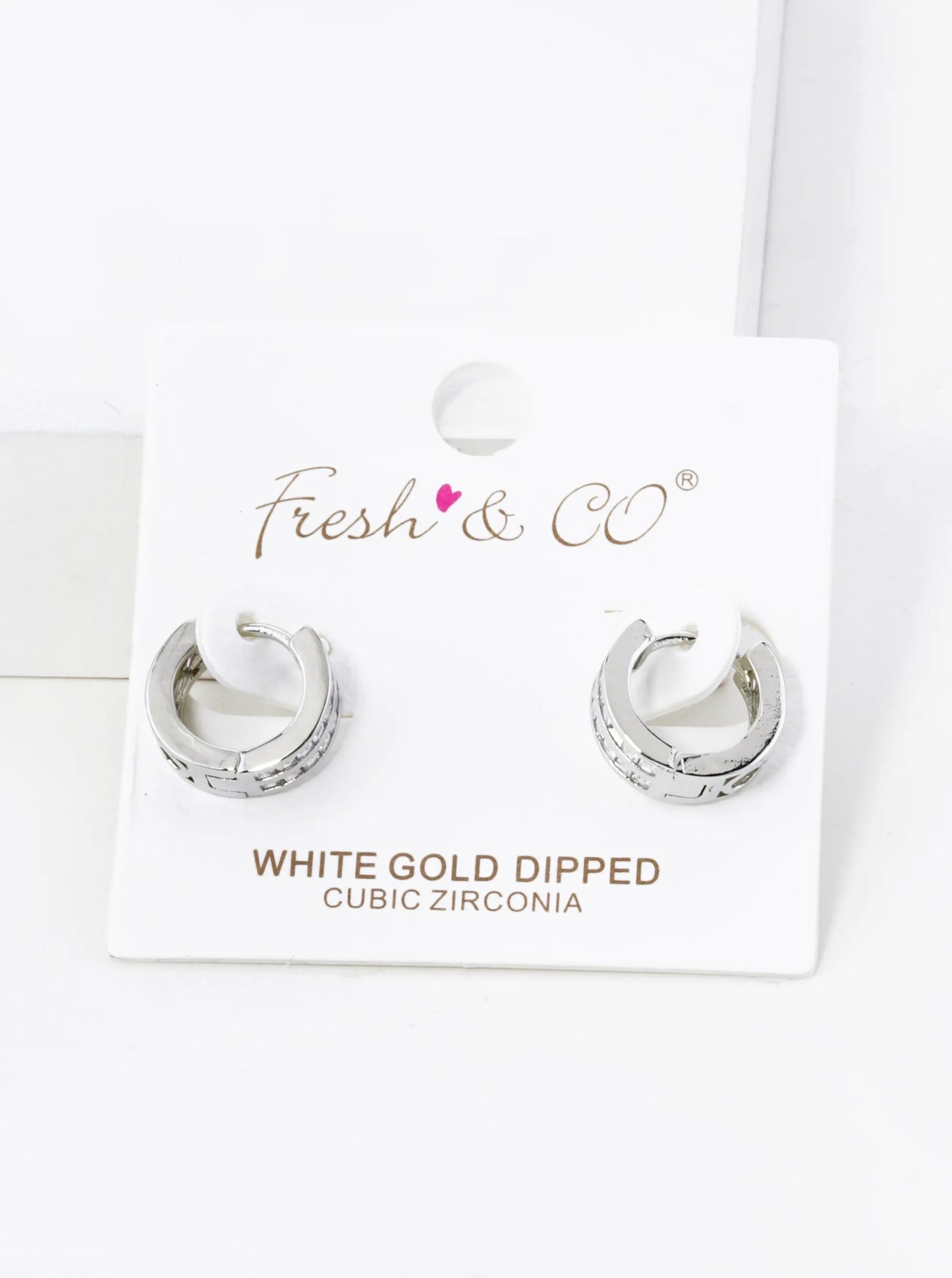 18K Gold Dipped 2 Line Micro Pave Set Cubic Zirconia 12mm Huggie Hoop Earrings