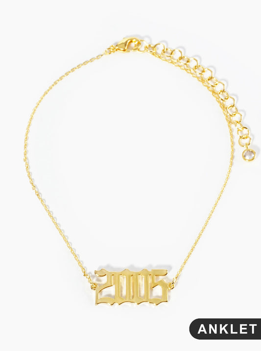 18K Gold Dipped 2005 Birth Year Brass Chain Anklet
