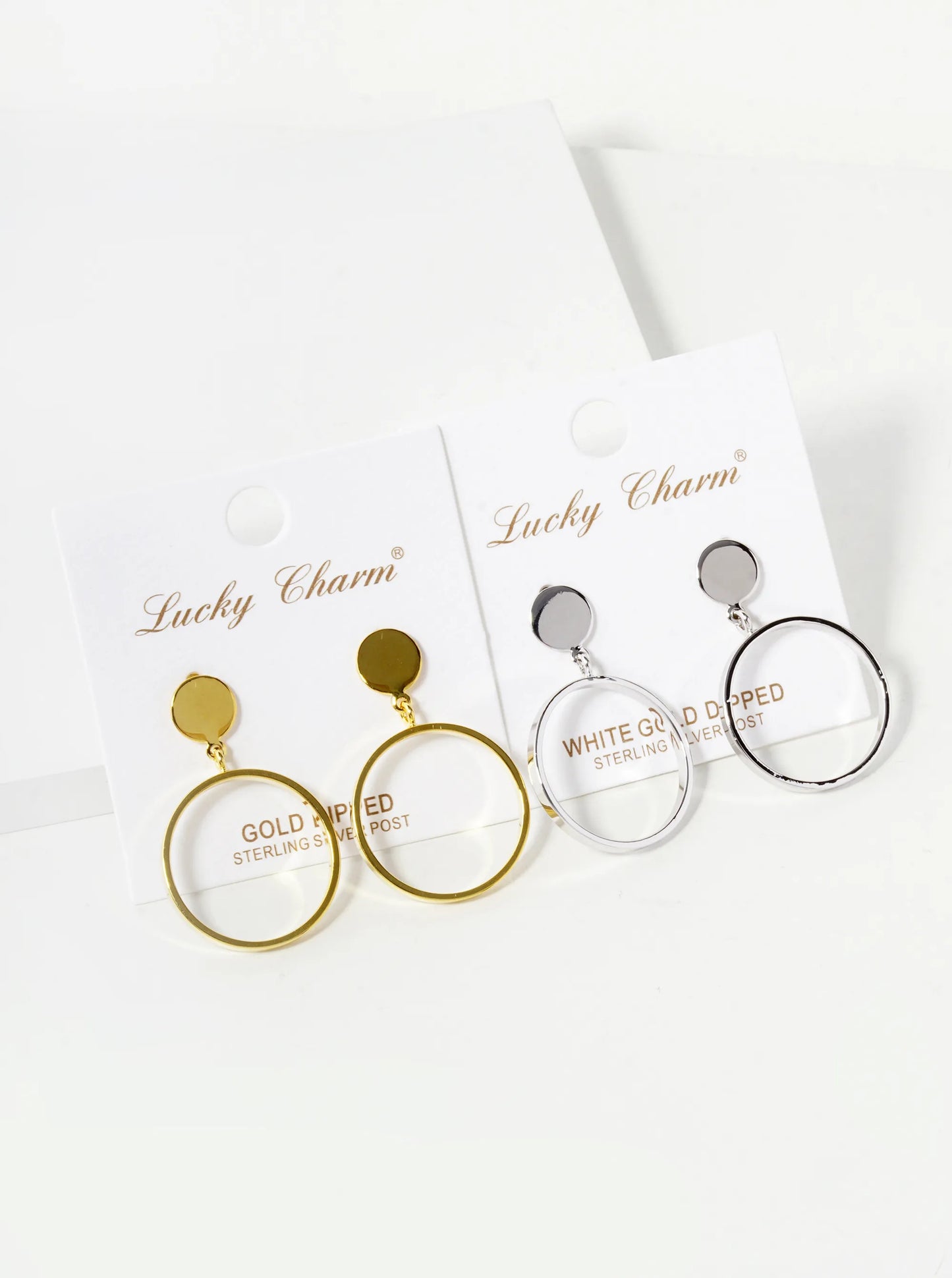 18K Gold Dipped 20mm Brass Circle Drop Sterling Silver Post Dangle Earrings