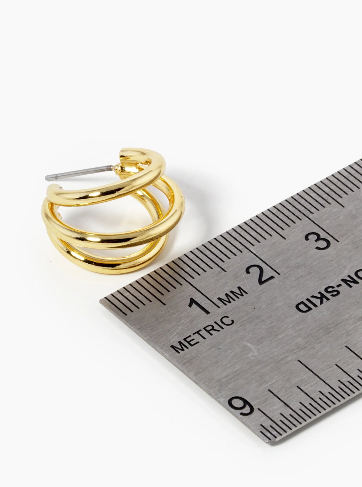 18K Gold Dipped 20mm Diameter Graduated 3 Line Brass Hoop Earrings