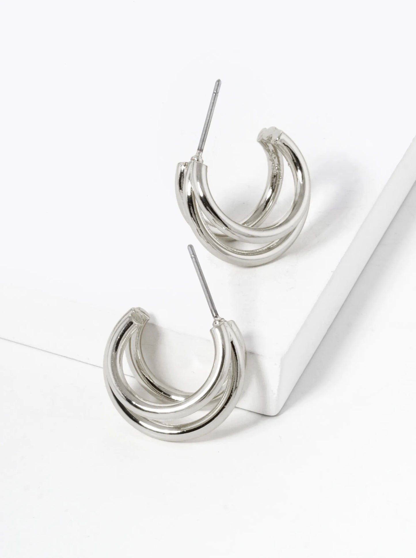 18K Gold Dipped 20mm Diameter Graduated 3 Line Brass Hoop Earrings
