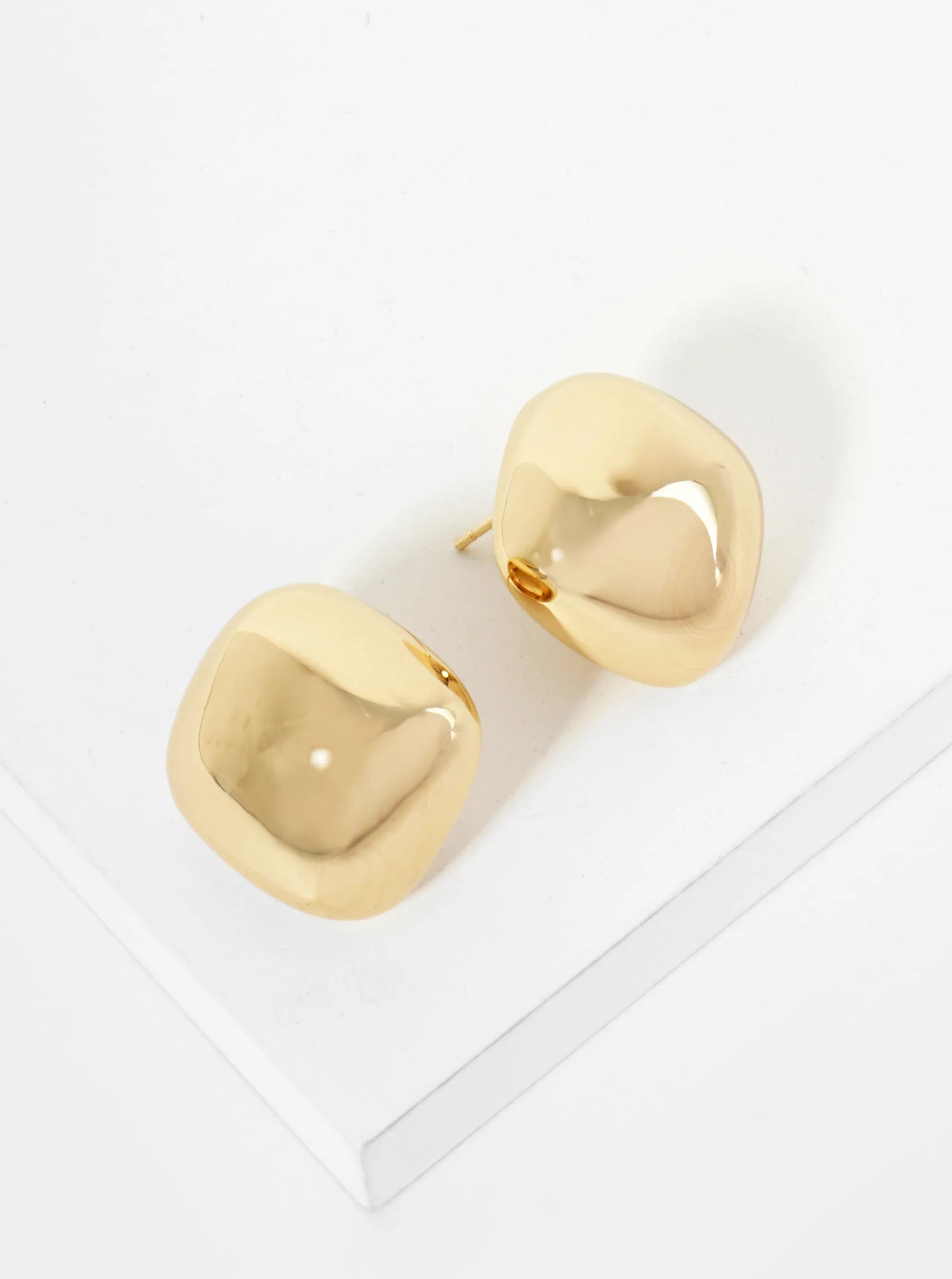 18K Gold Dipped 20mm Diamond Shape Button Stud Earrings