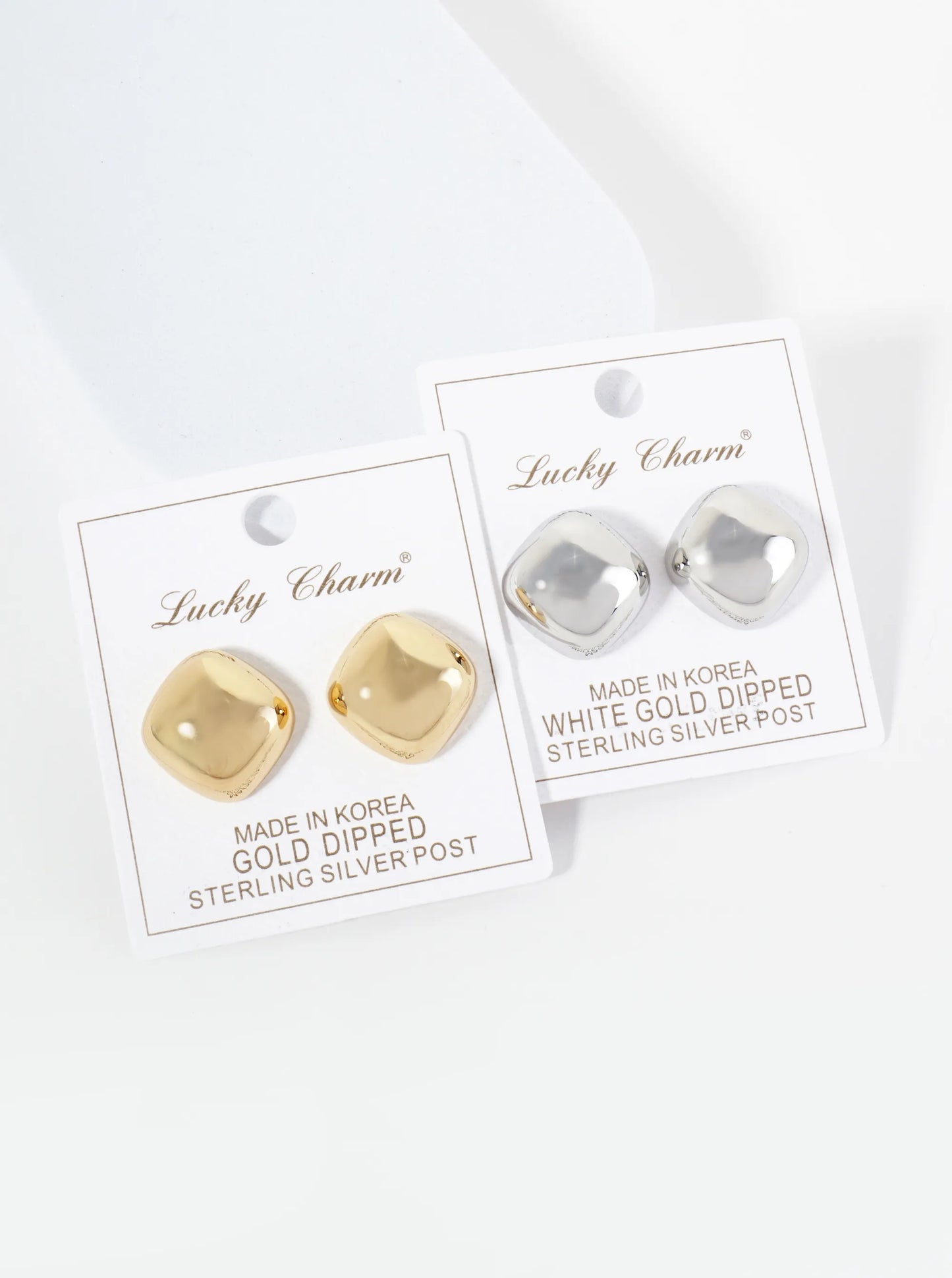18K Gold Dipped 20mm Diamond Shape Button Stud Earrings