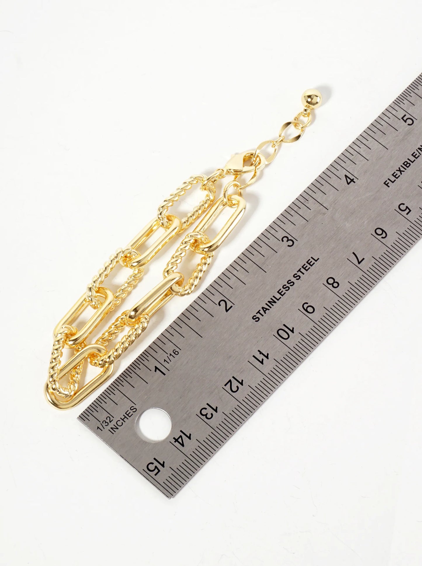 18K-Gold-Dipped 20mm Rope-Texture Polished Brass Chain Bracelet