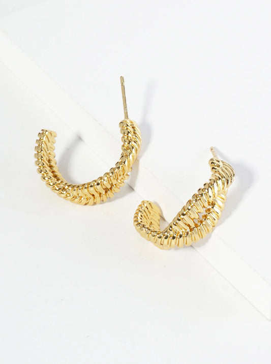 18K Gold Dipped 20mm Textured Stainless Steel Crossover Hoop Earrings