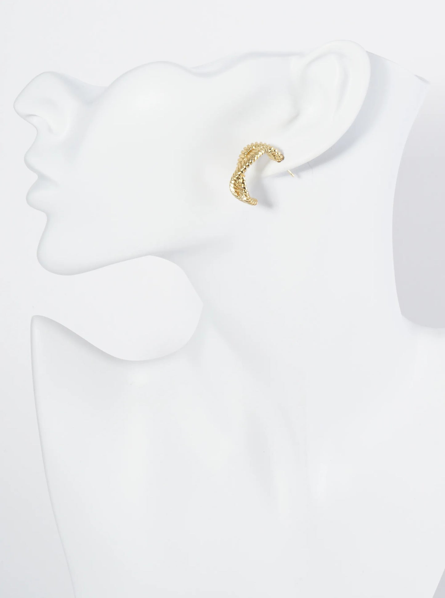 18K Gold Dipped 20mm Textured Stainless Steel Crossover Hoop Earrings