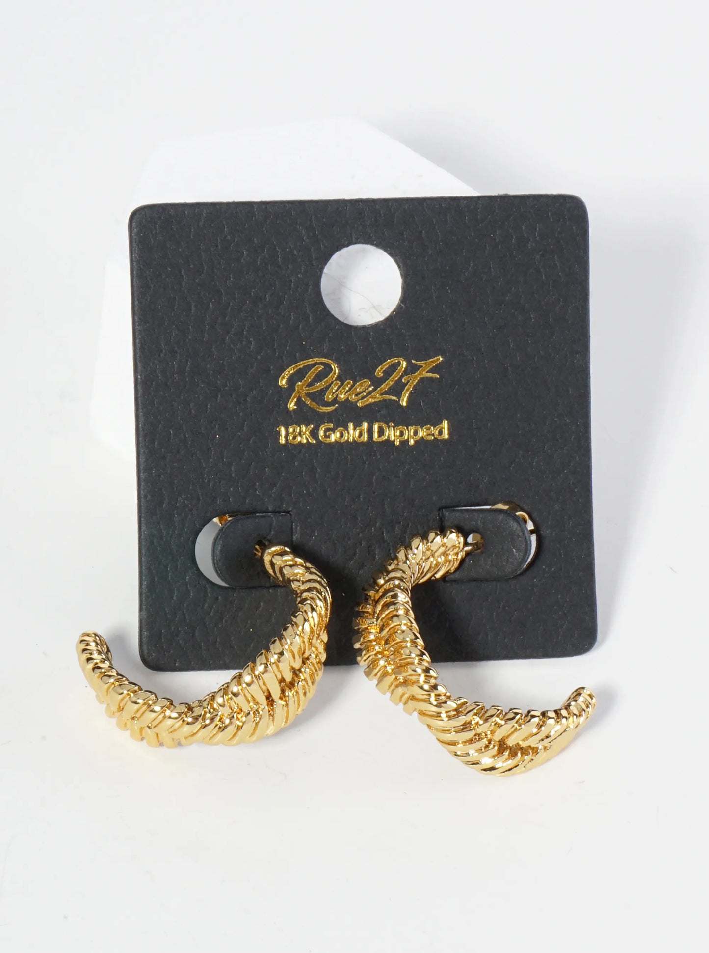 18K Gold Dipped 20mm Textured Stainless Steel Crossover Hoop Earrings