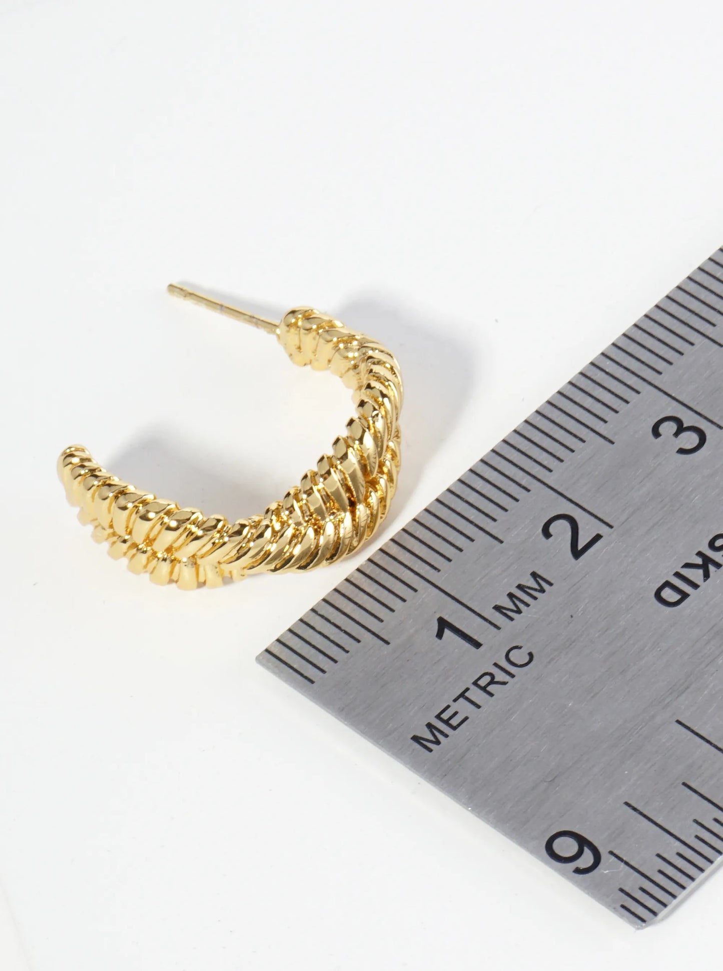 18K Gold Dipped 20mm Textured Stainless Steel Crossover Hoop Earrings