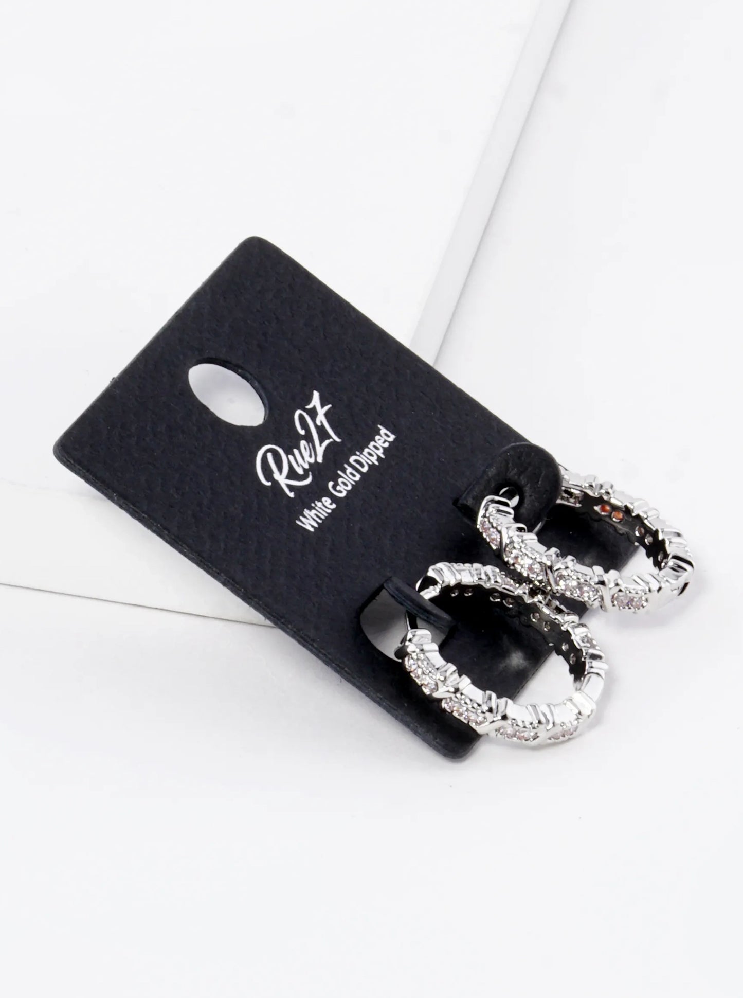 18K Gold Dipped 20mm X Cubic Zirconia Texture Brass Huggie Earrings