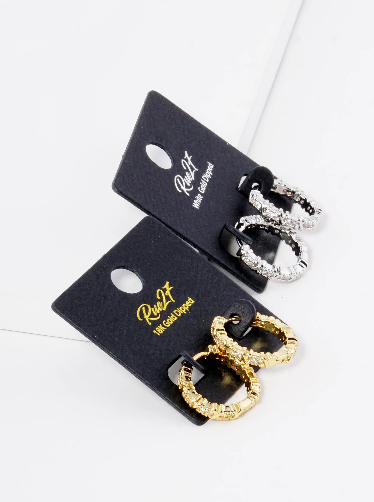 18K Gold Dipped 20mm X Cubic Zirconia Texture Brass Huggie Earrings