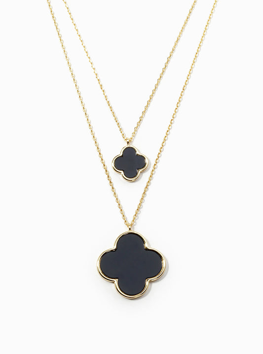 White Gold Dipped 17 And 12mm Double Quatrefoil Pendant Layered Necklace