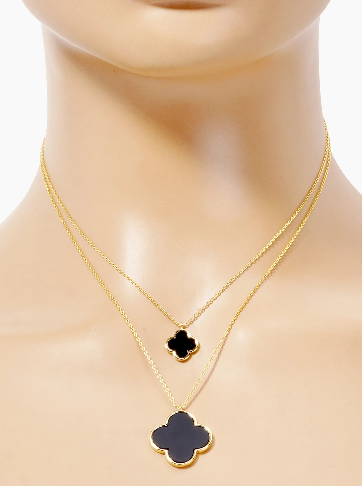White Gold Dipped 17 And 12mm Double Quatrefoil Pendant Layered Necklace