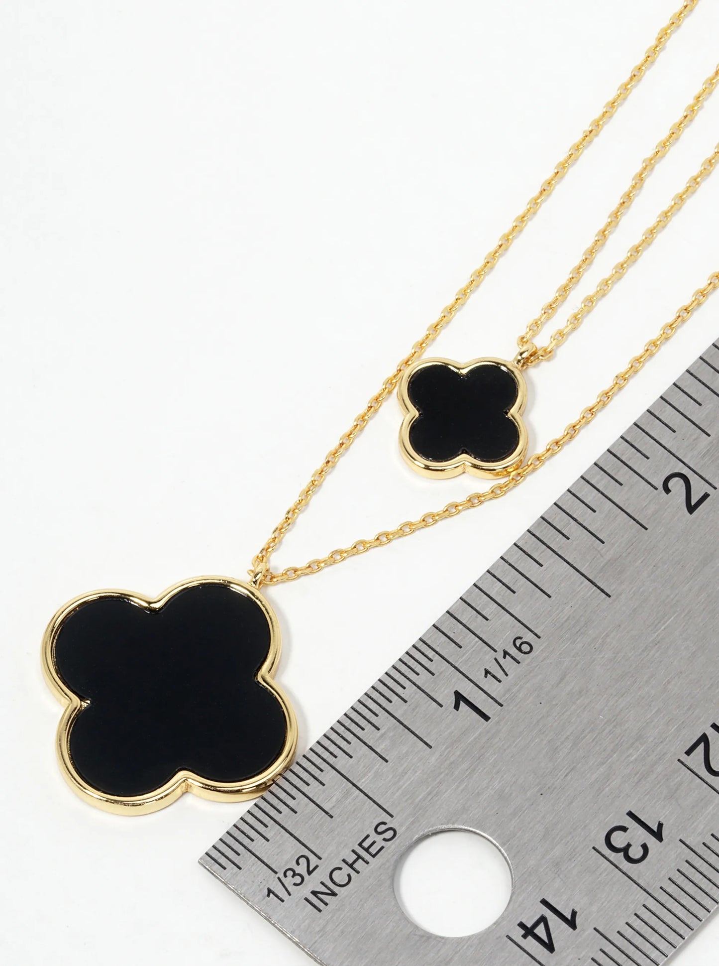 White Gold Dipped 17 And 12mm Double Quatrefoil Pendant Layered Necklace