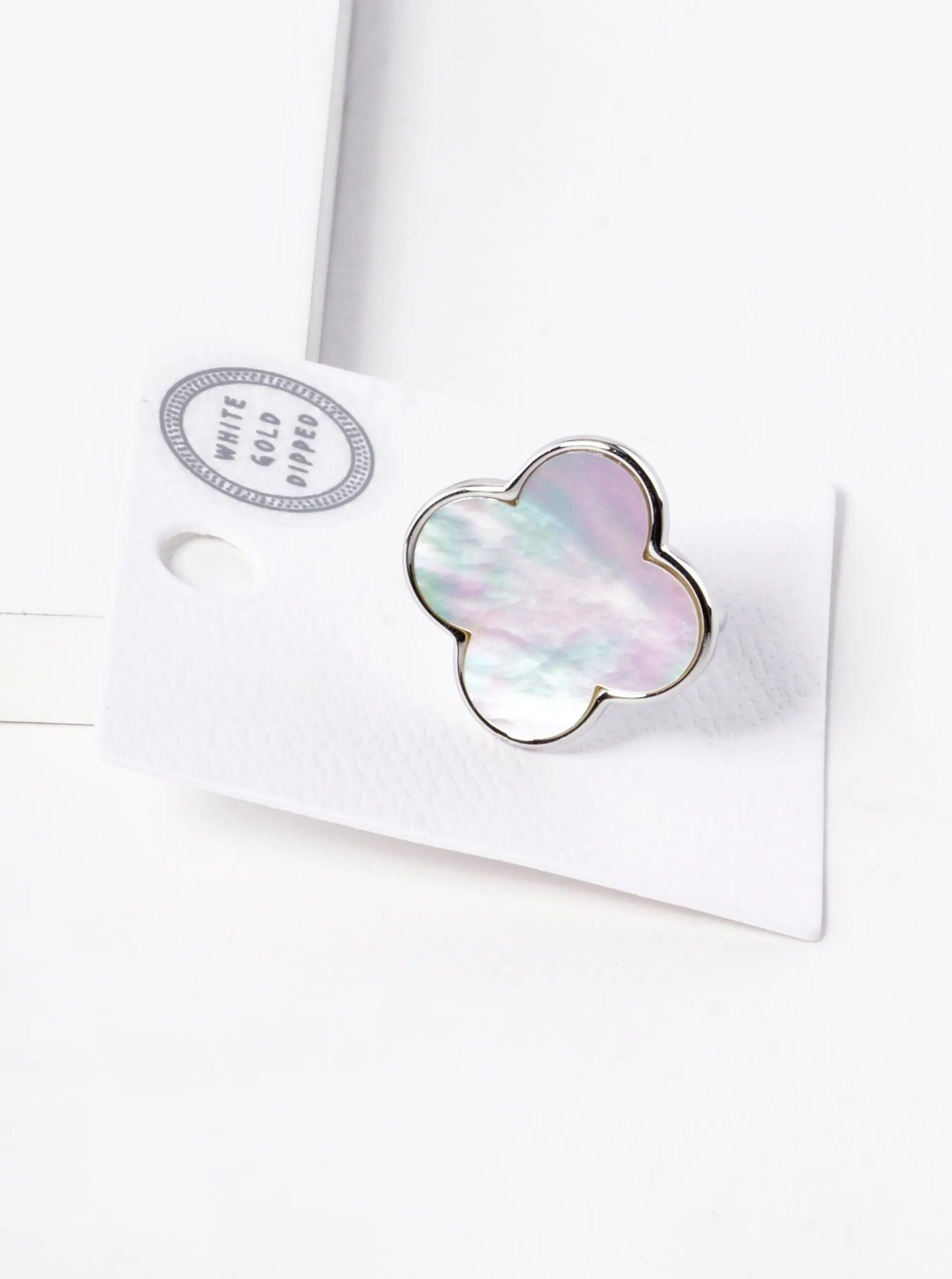 18K Gold Dipped 16mm Semi-Precious Quatrefoil Adjustable Ring
