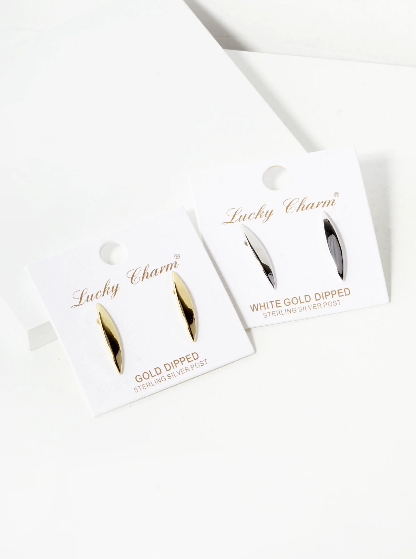 18K Gold Dipped 22mm Tapered Brass Marquise Bar Sterling Silver Post Stud Earrings