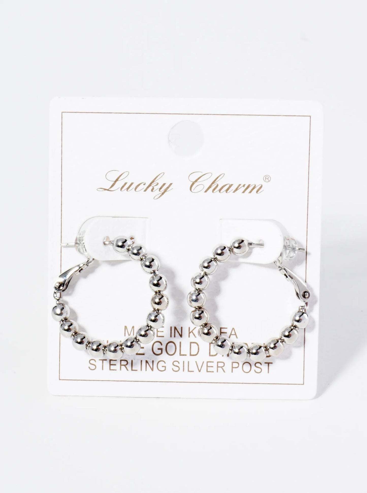 18K Gold Dipped 25mm Brass Ball Beaded Hoop Earrings With Latch Back Closure
