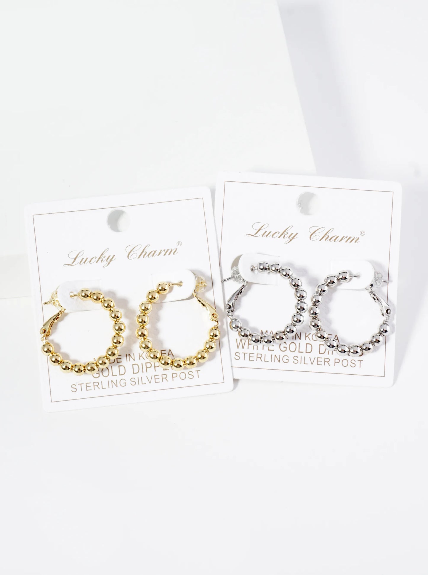 18K Gold Dipped 25mm Brass Ball Beaded Hoop Earrings With Latch Back Closure